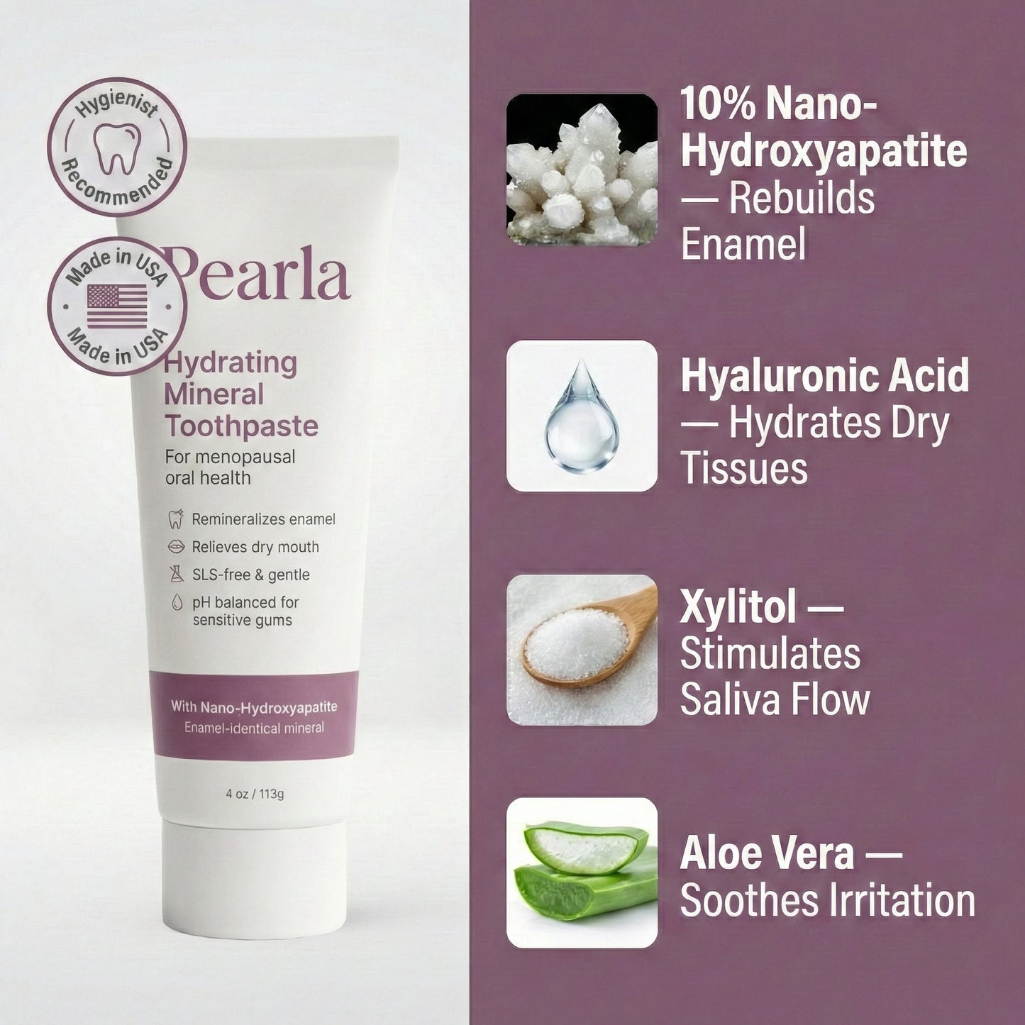 Pearla Hydrating Mineral Toothpaste — Restores Moisture and Rebuilds Enamel For the Mouth Menopause Left Behind